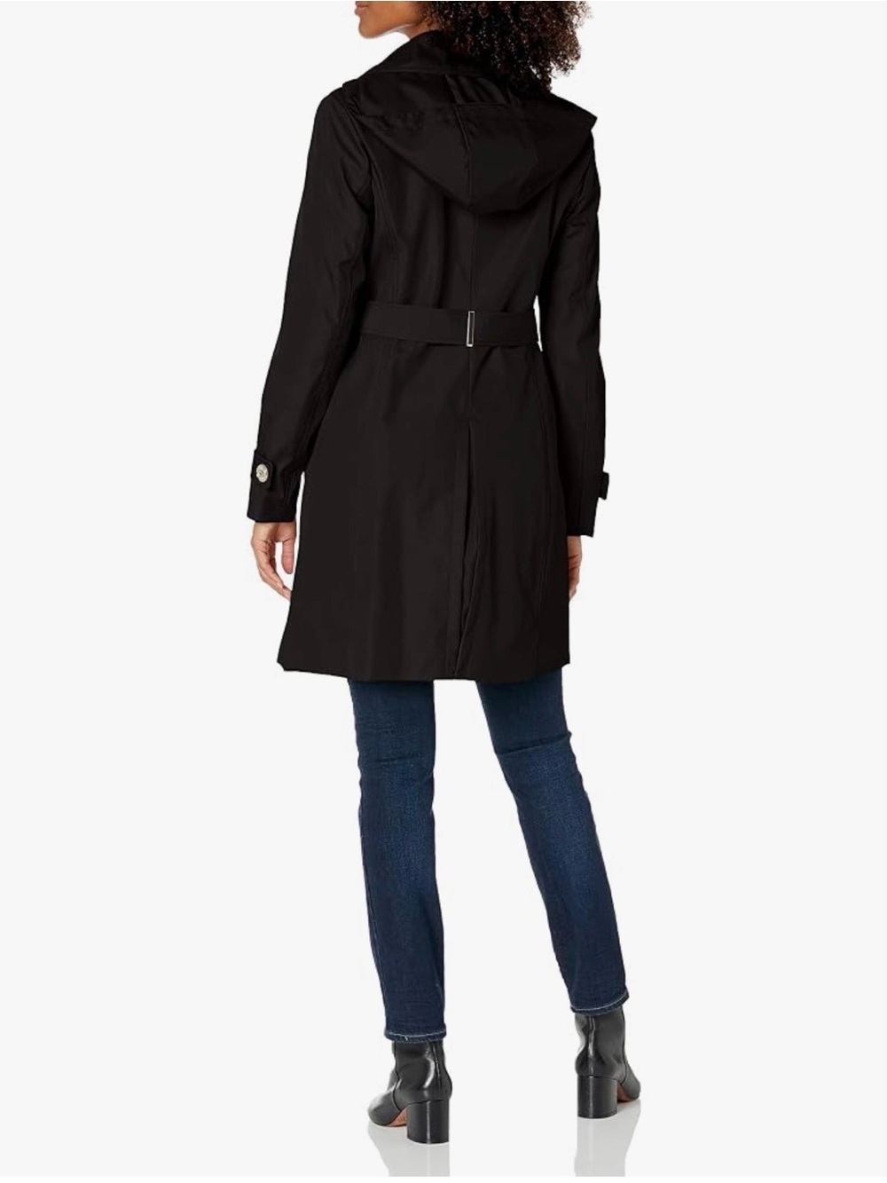 NWT Calvin Klein Belted Trench Rain Jacket Removable Hood - black - medium - Picture 2 of 14